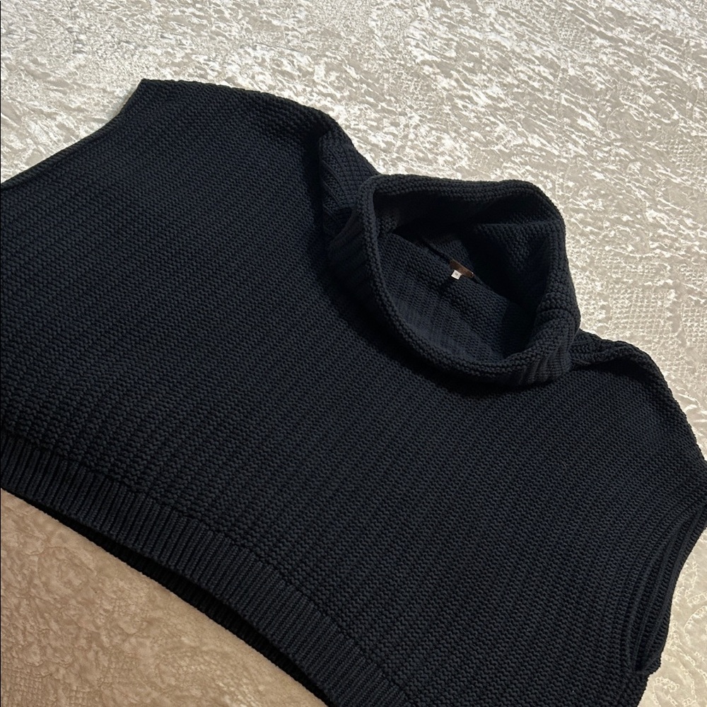 Free People Black Cropped Turtleneck Sweater Vest
